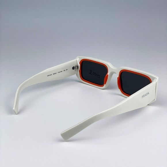 Prada PR06YS 17M5S0 Sunglasses Talc Orange Dark Grey Rectangle Unisex - Picture 7 of 14